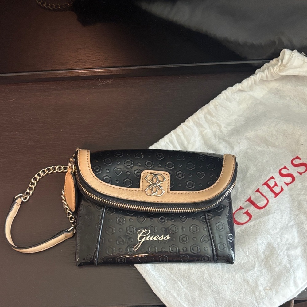 Guess Black and Tan Clutch with Chain Strap